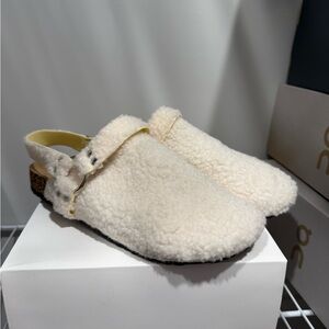Cream Shearling Clogs Slides Shoes